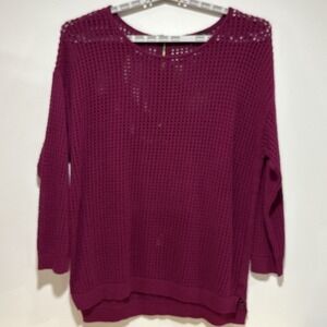 Jeanne Pierre Open Knit Slouchy Fit Sweater Cranberry Valentines Romantic Sz 3x